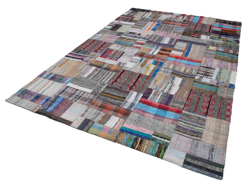 Kırk Yama Gri Patchwork Pamuk Yün El Dokuma Halısı 222x338 Agacan