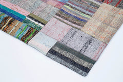 Kırk Yama Gri Patchwork Pamuk Yün El Dokuma Halısı 222x338 Agacan