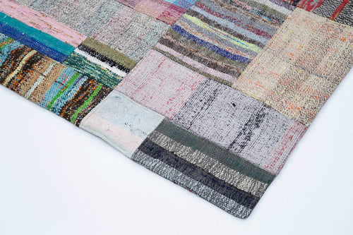 Kırk Yama Gri Patchwork Pamuk Yün El Dokuma Halısı 222x338 Agacan