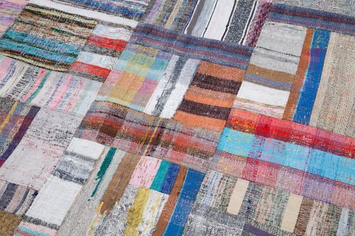 Kırk Yama Gri Patchwork Pamuk Yün El Dokuma Halısı 222x338 Agacan