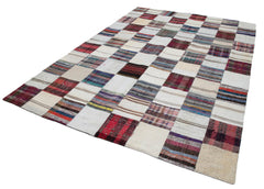 Kırk Yama Gri Patchwork Pamuk Yün El Dokuma Halısı 233x330 Agacan