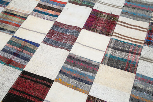 Kırk Yama Gri Patchwork Pamuk Yün El Dokuma Halısı 233x330 Agacan