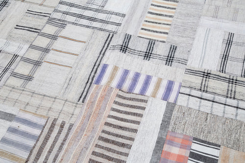 Kırk Yama Bej Patchwork Pamuk Yün El Dokuma Halısı 244x347 Agacan