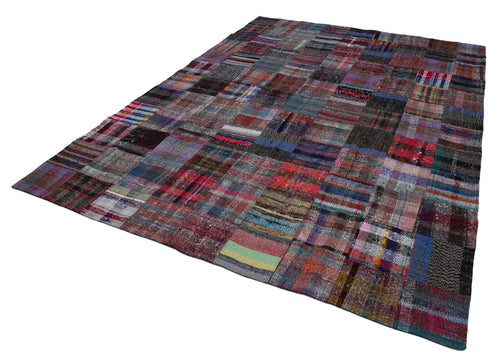 Kırk Yama Gri Patchwork Pamuk Yün El Dokuma Halısı 258x352 Agacan