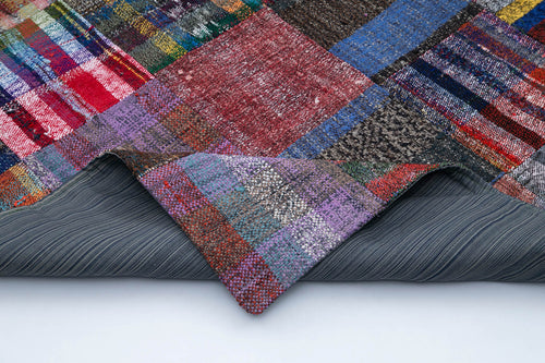Kırk Yama Gri Patchwork Pamuk Yün El Dokuma Halısı 258x352 Agacan