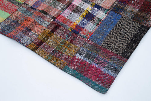 Kırk Yama Gri Patchwork Pamuk Yün El Dokuma Halısı 258x352 Agacan