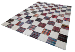 Kırk Yama Gri Patchwork Pamuk Yün El Dokuma Halısı 263x355 Agacan