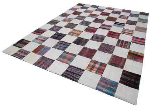 Kırk Yama Gri Patchwork Pamuk Yün El Dokuma Halısı 263x355 Agacan