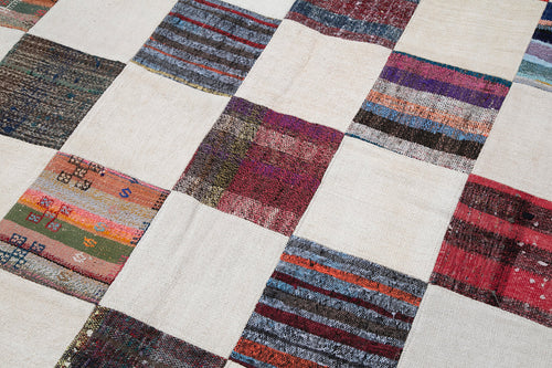 Kırk Yama Gri Patchwork Pamuk Yün El Dokuma Halısı 263x355 Agacan