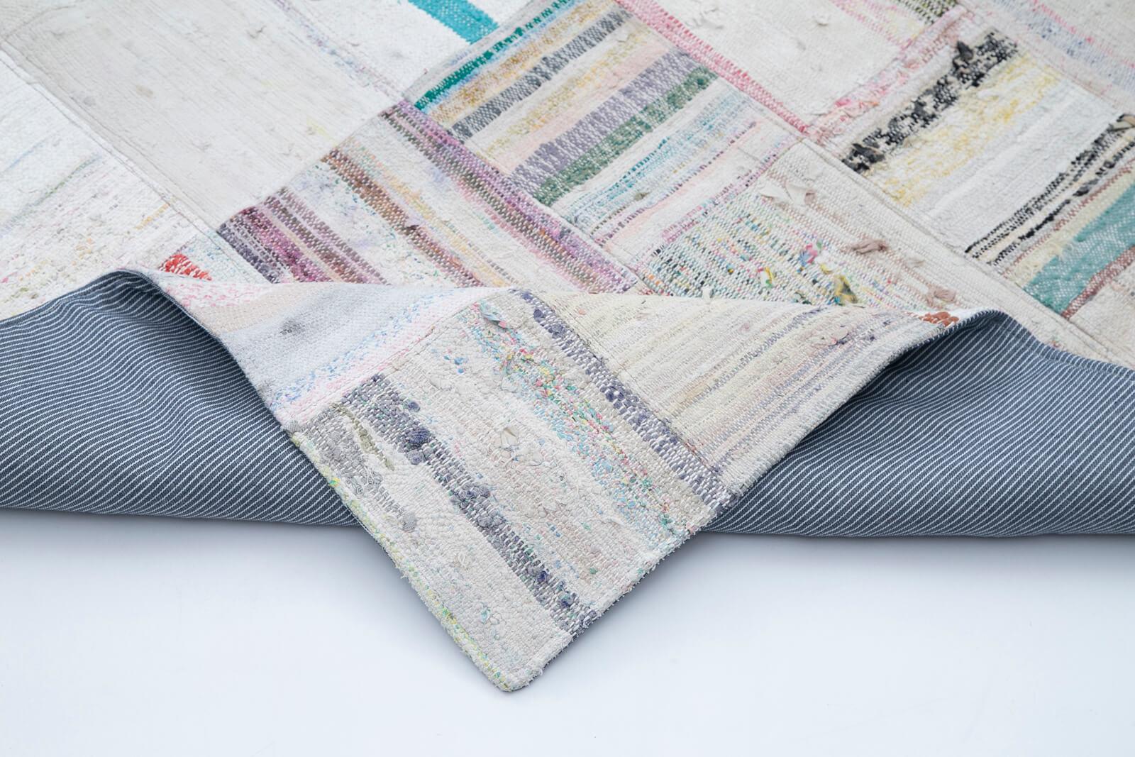 Kırk Yama Bej Patchwork Pamuk Yün El Dokuma Halısı 250x367 Agacan