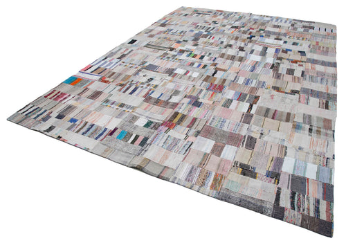 Kırk Yama Gri Patchwork Pamuk Yün El Dokuma Halısı 281x396 Agacan