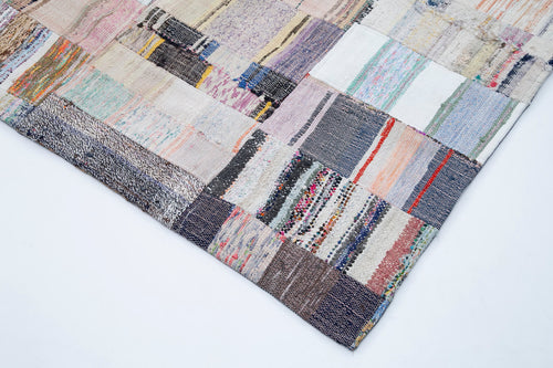 Kırk Yama Gri Patchwork Pamuk Yün El Dokuma Halısı 281x396 Agacan