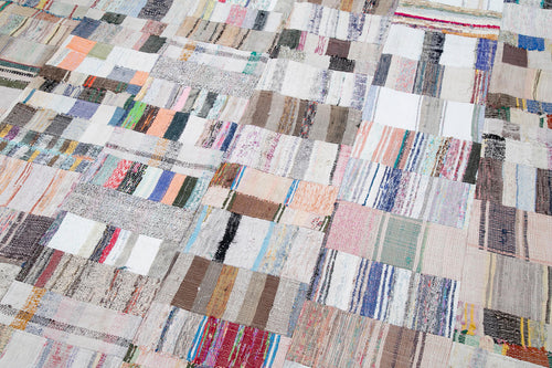 Kırk Yama Gri Patchwork Pamuk Yün El Dokuma Halısı 281x396 Agacan