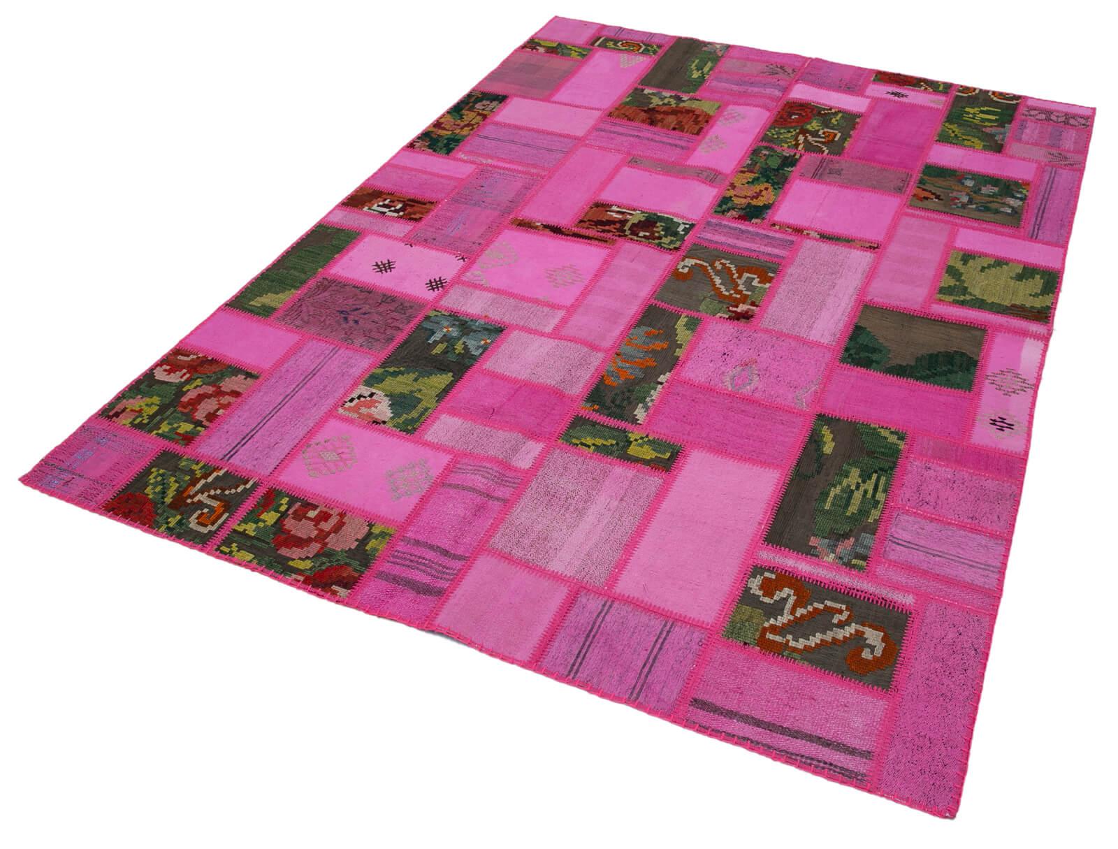 Kırk Yama Pembe Patchwork Pamuk Yün El Dokuma Halısı 171x236 Agacan