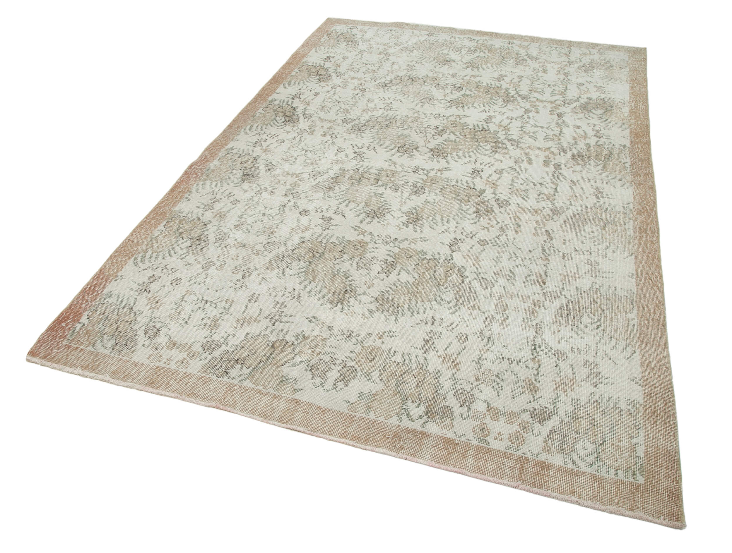 Vintage Bej Eskitme Pamuk Yün El Dokuma Halısı 172x270 Agacan