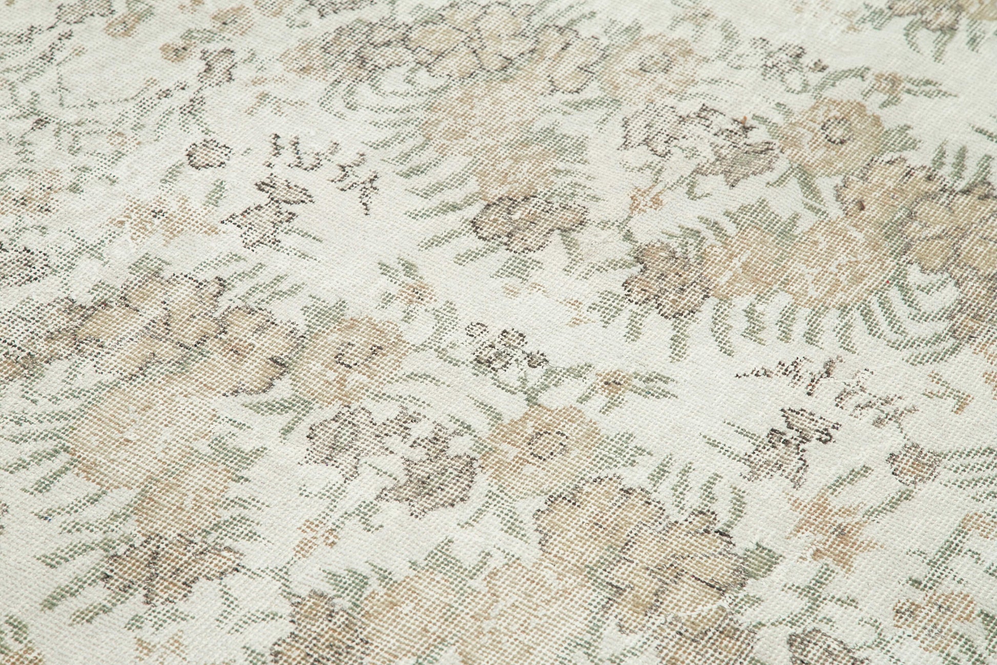 Vintage Bej Eskitme Pamuk Yün El Dokuma Halısı 172x270 Agacan