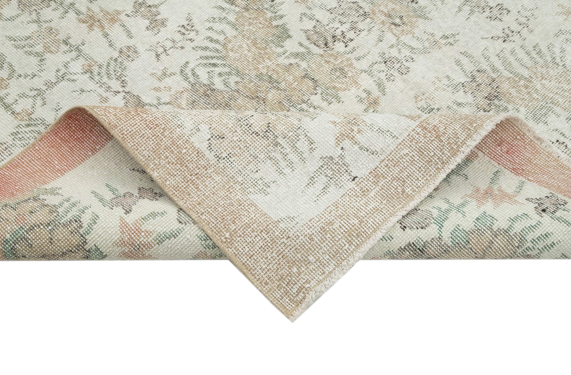 Vintage Bej Eskitme Pamuk Yün El Dokuma Halısı 172x270 Agacan