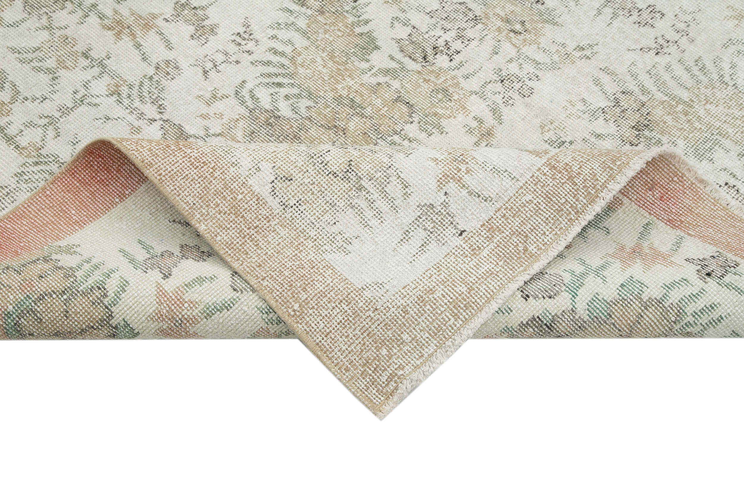 Vintage Bej Eskitme Pamuk Yün El Dokuma Halısı 172x270 Agacan