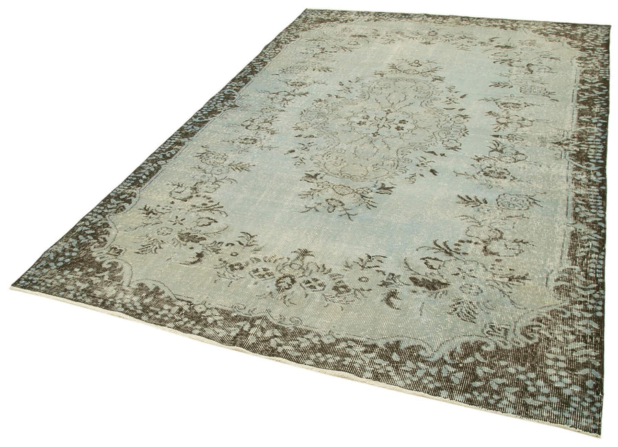Overdyed Vintage Mavi Eskitme Pamuk Yün El Dokuma Halısı 183x286 Agacan