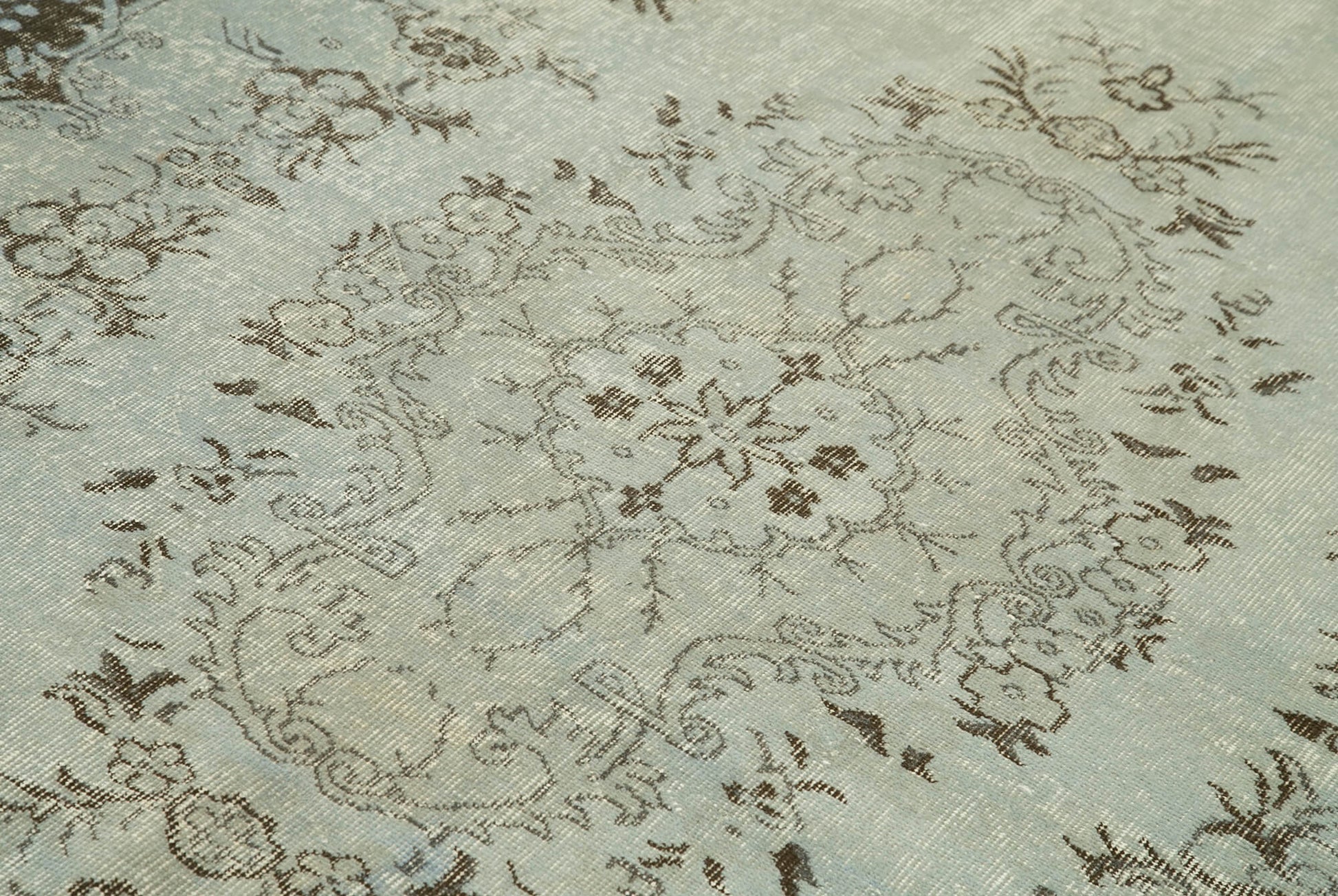 Overdyed Vintage Mavi Eskitme Pamuk Yün El Dokuma Halısı 183x286 Agacan