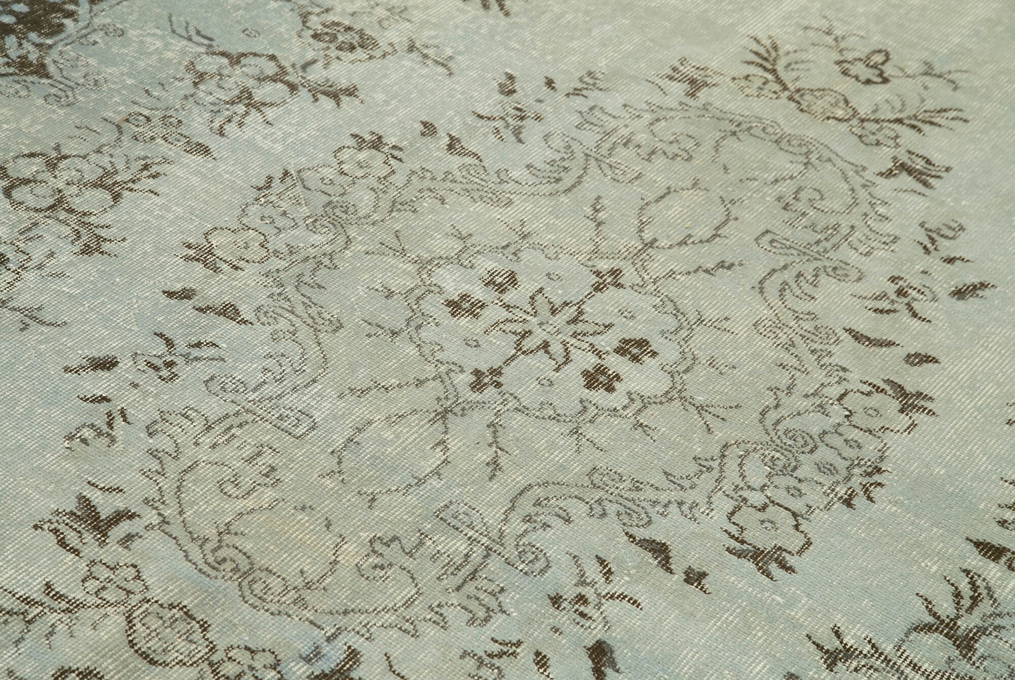 Overdyed Vintage Mavi Eskitme Pamuk Yün El Dokuma Halısı 183x286 Agacan