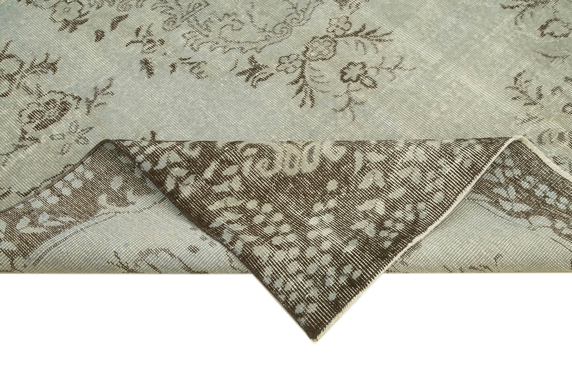 Overdyed Vintage Mavi Eskitme Pamuk Yün El Dokuma Halısı 183x286 Agacan