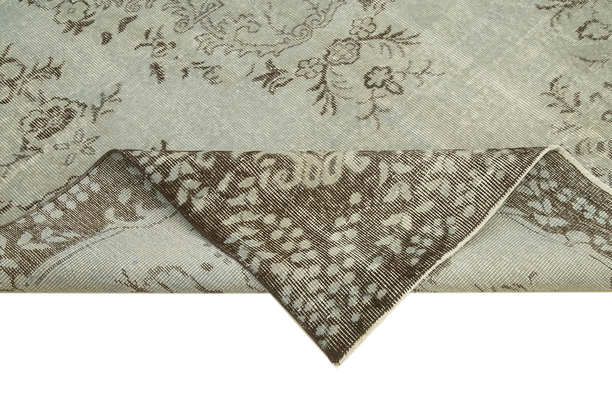 Overdyed Vintage Mavi Eskitme Pamuk Yün El Dokuma Halısı 183x286 Agacan