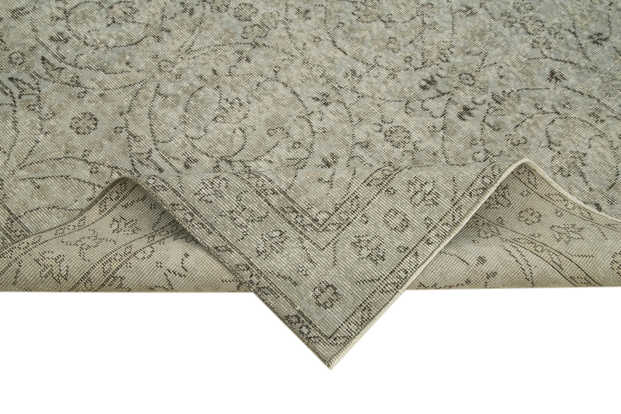 Overdyed Vintage Gri Eskitme Pamuk Yün El Dokuma Halısı 151x267 Agacan