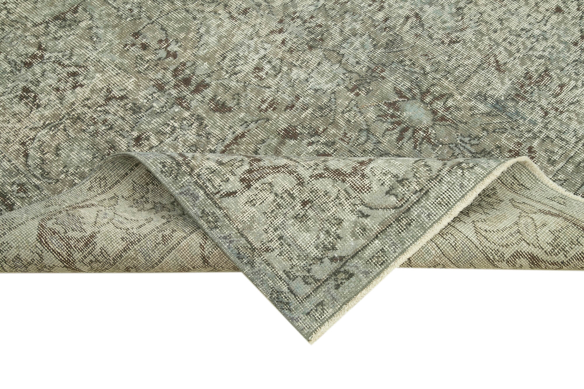 Overdyed Vintage Gri Eskitme Pamuk Yün El Dokuma Halısı 150x260 Agacan