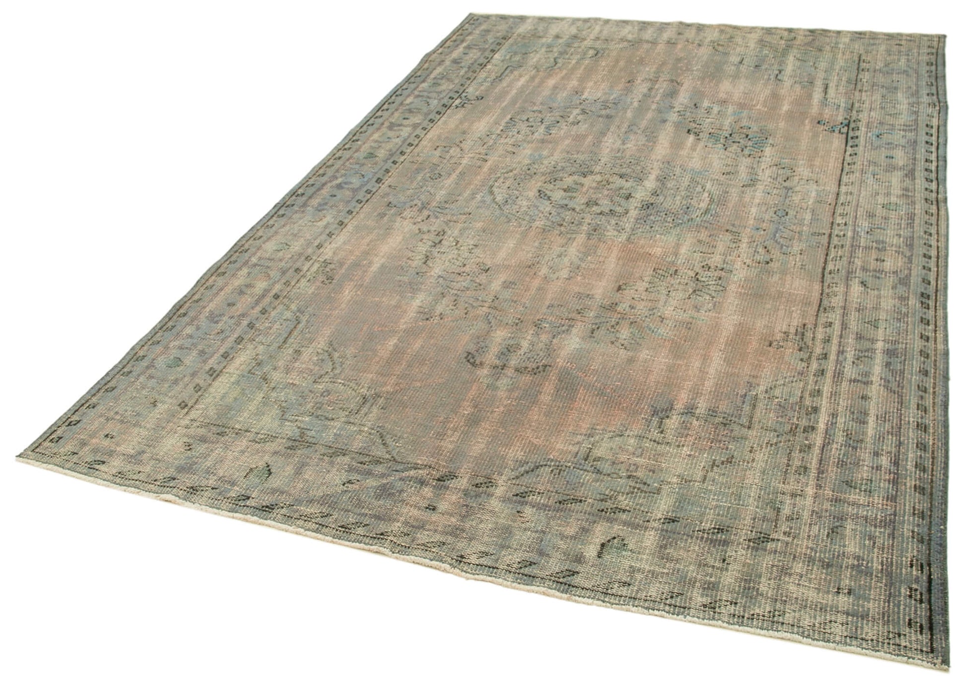 Overdyed Vintage Mavi Eskitme Pamuk Yün El Dokuma Halısı 177x260 Agacan