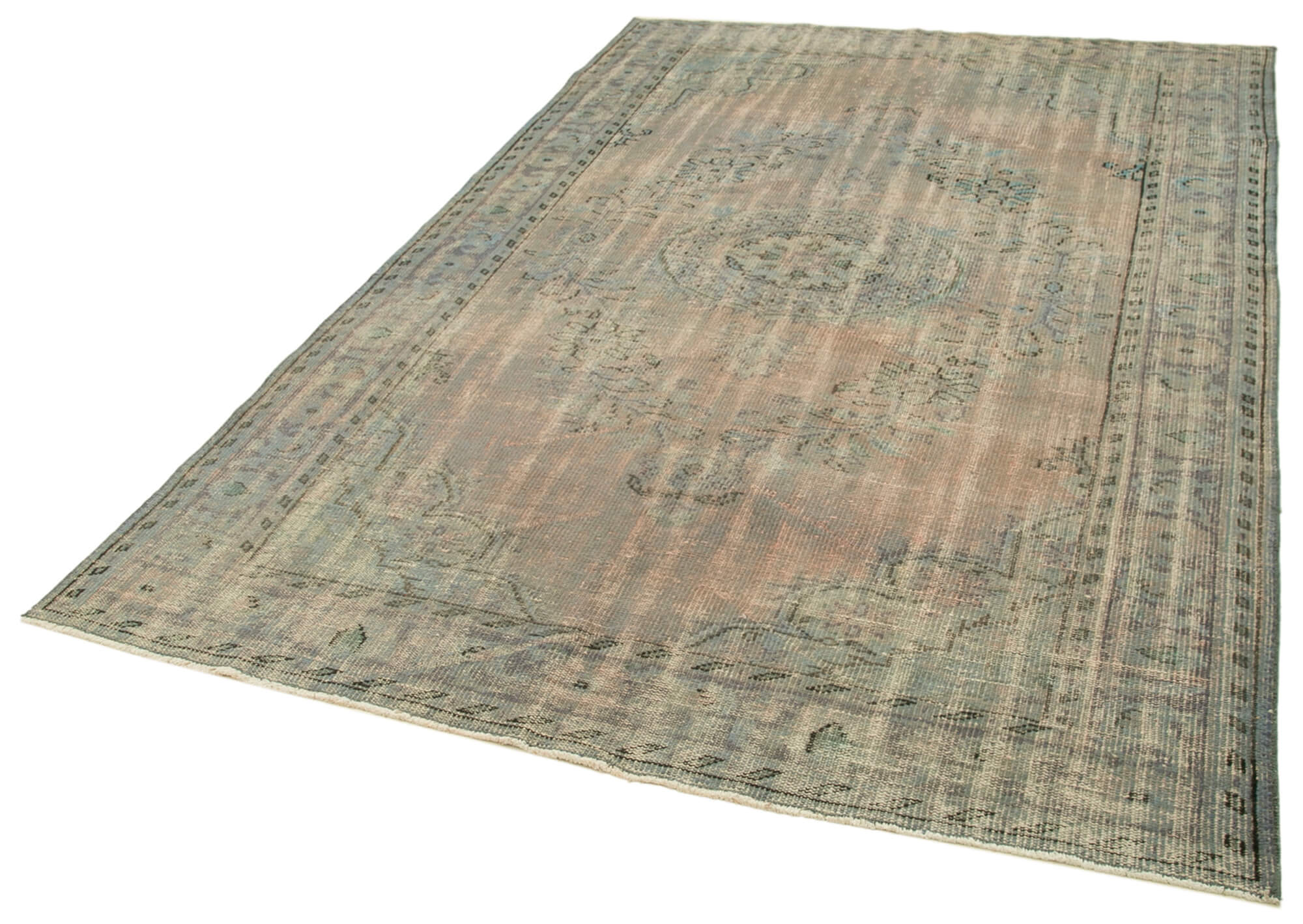 Overdyed Vintage Mavi Eskitme Pamuk Yün El Dokuma Halısı 177x260 Agacan