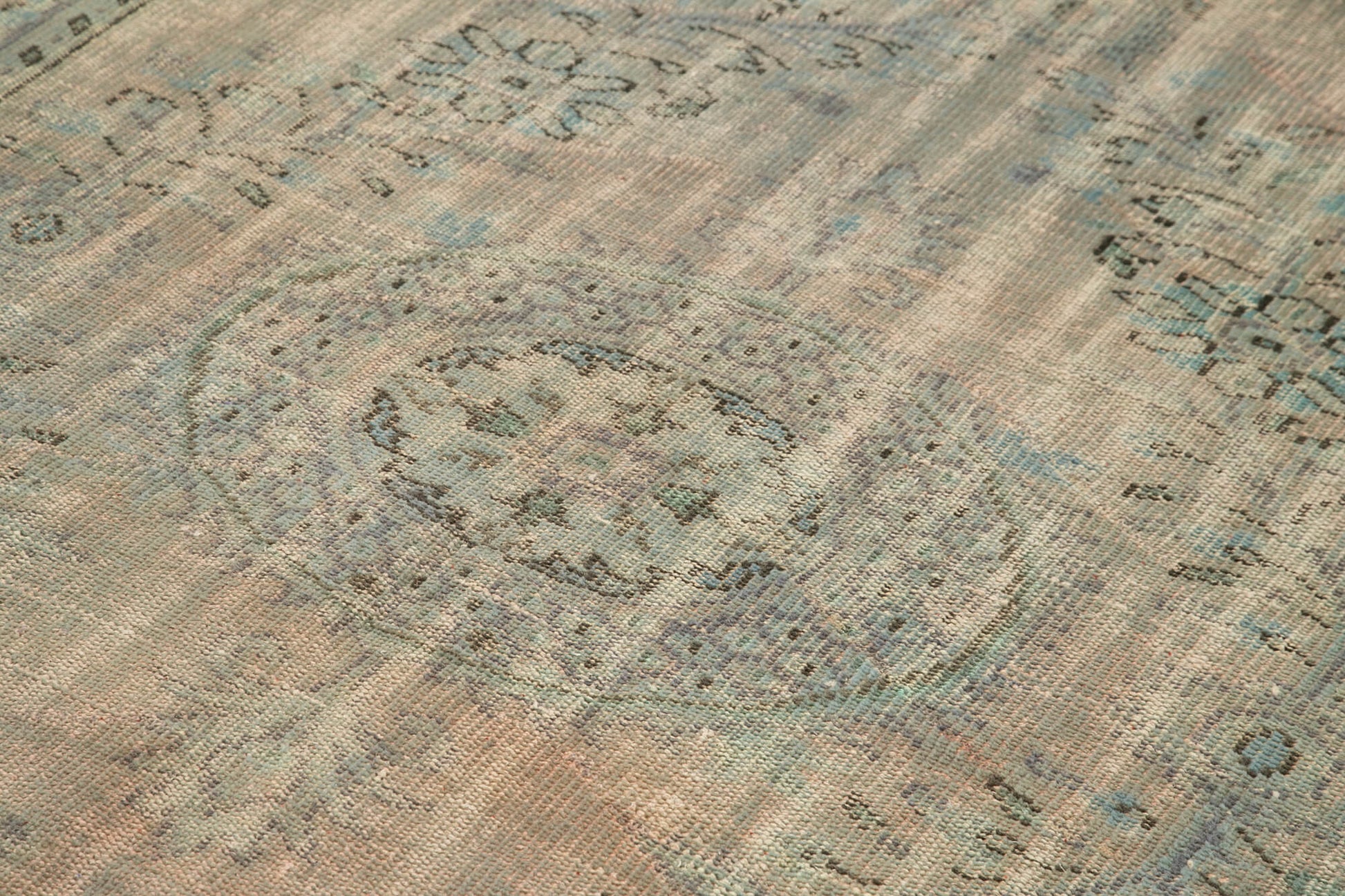 Overdyed Vintage Mavi Eskitme Pamuk Yün El Dokuma Halısı 177x260 Agacan