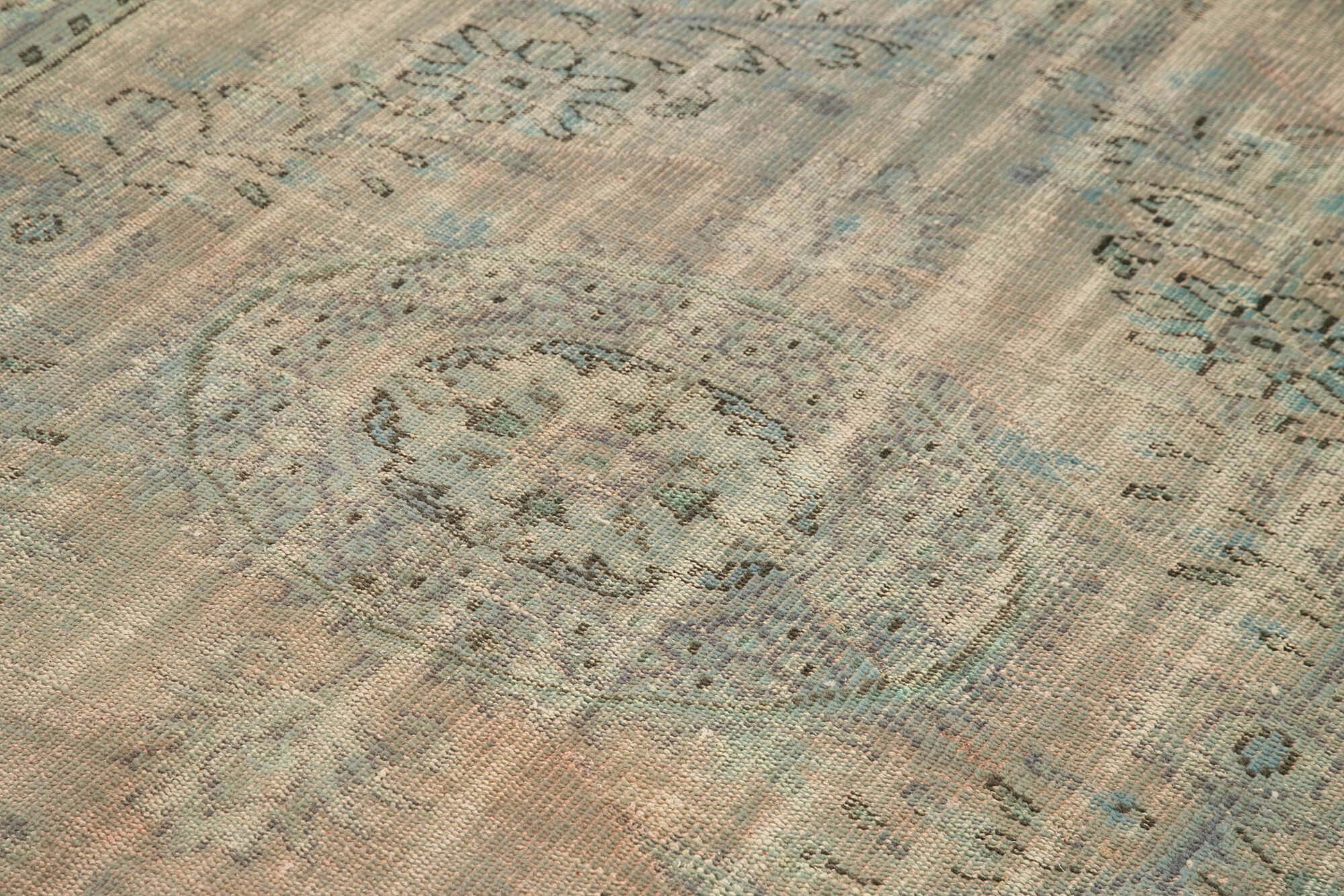 Overdyed Vintage Mavi Eskitme Pamuk Yün El Dokuma Halısı 177x260 Agacan