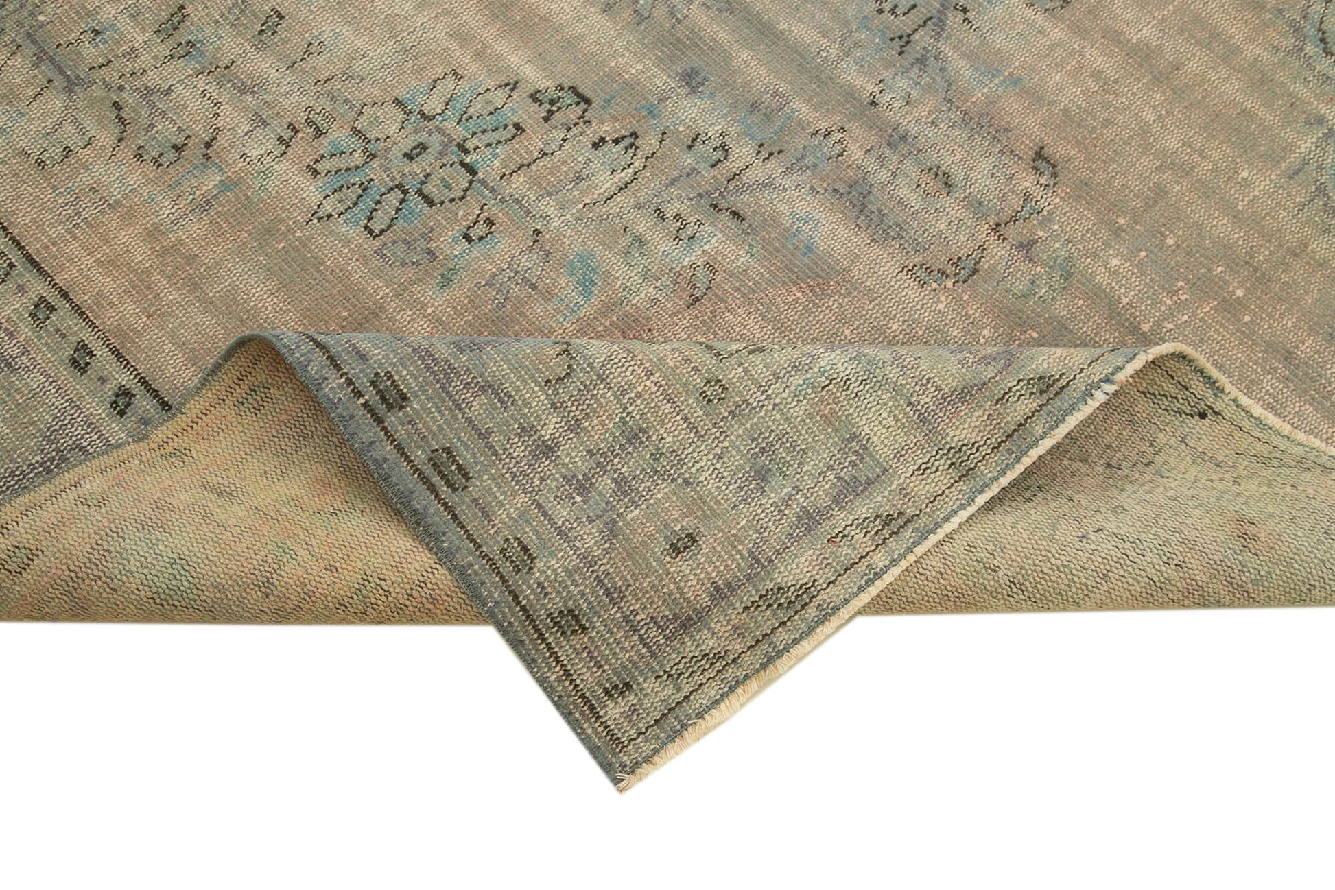 Overdyed Vintage Mavi Eskitme Pamuk Yün El Dokuma Halısı 177x260 Agacan