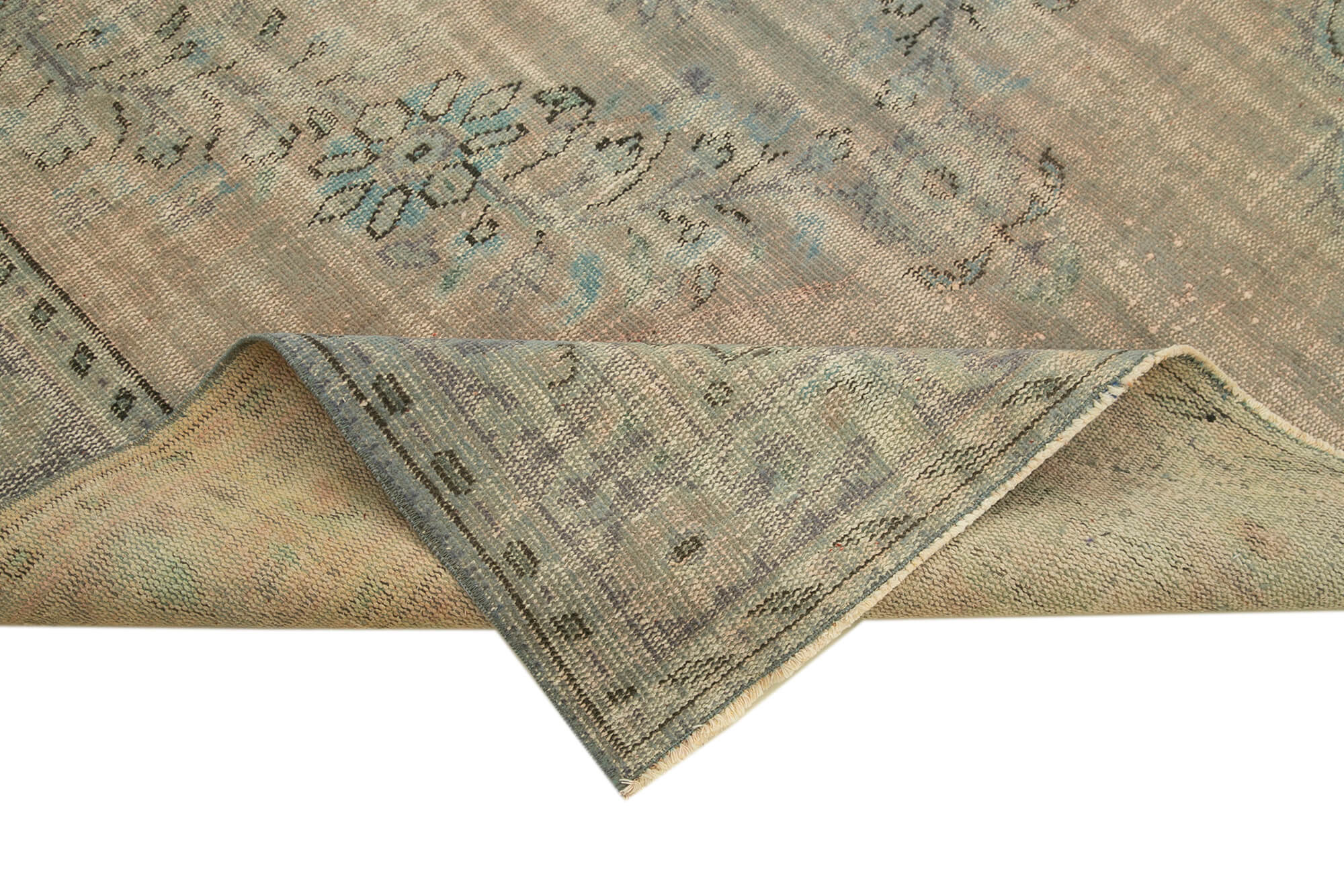 Overdyed Vintage Mavi Eskitme Pamuk Yün El Dokuma Halısı 177x260 Agacan