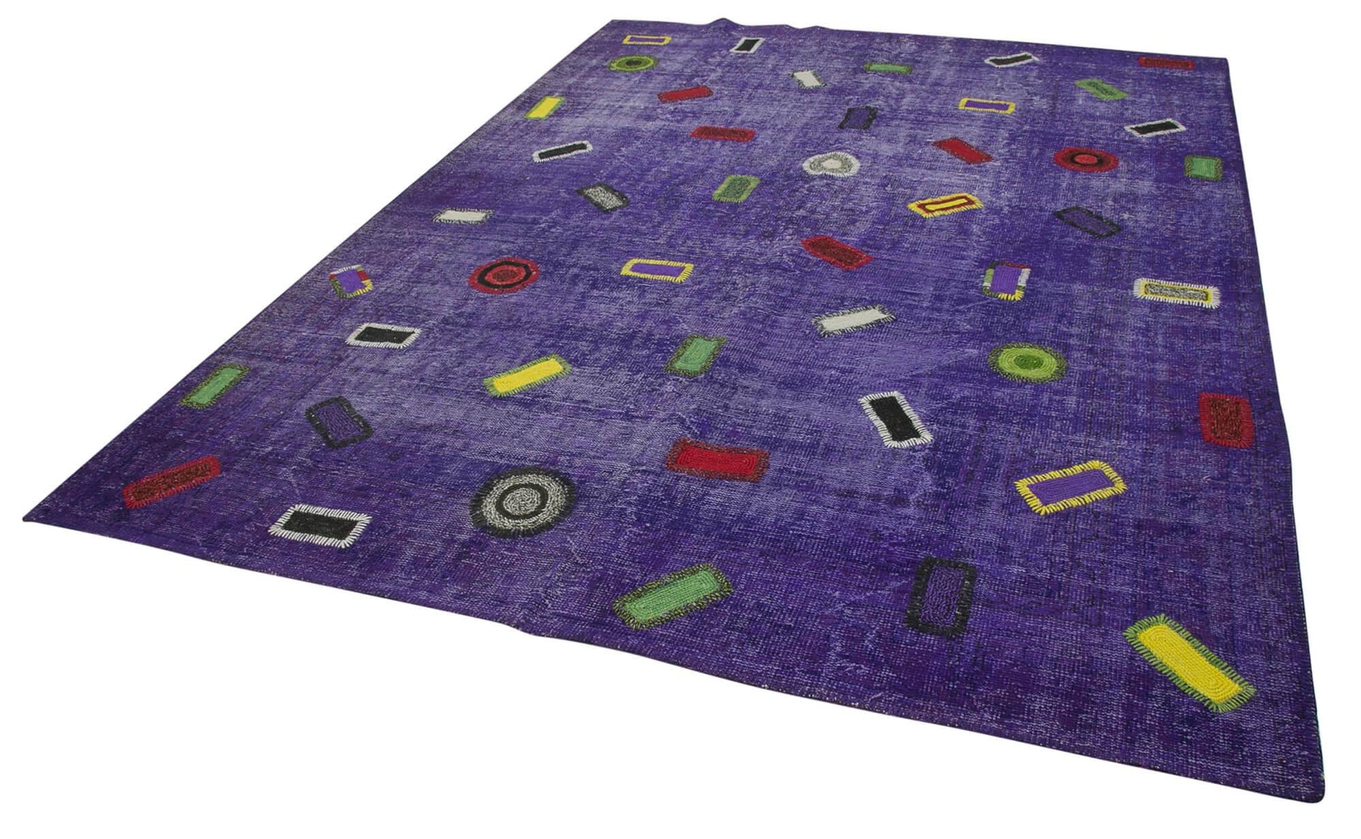 Kırk Yama Mor Patchwork Pamuk Yün El Dokuma Halısı 240x324 Agacan