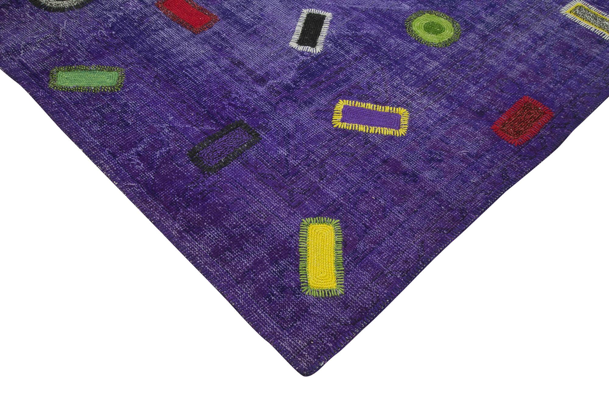 Kırk Yama Mor Patchwork Pamuk Yün El Dokuma Halısı 240x324 Agacan