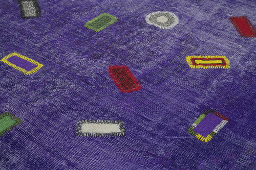 Kırk Yama Mor Patchwork Pamuk Yün El Dokuma Halısı 240x324 Agacan