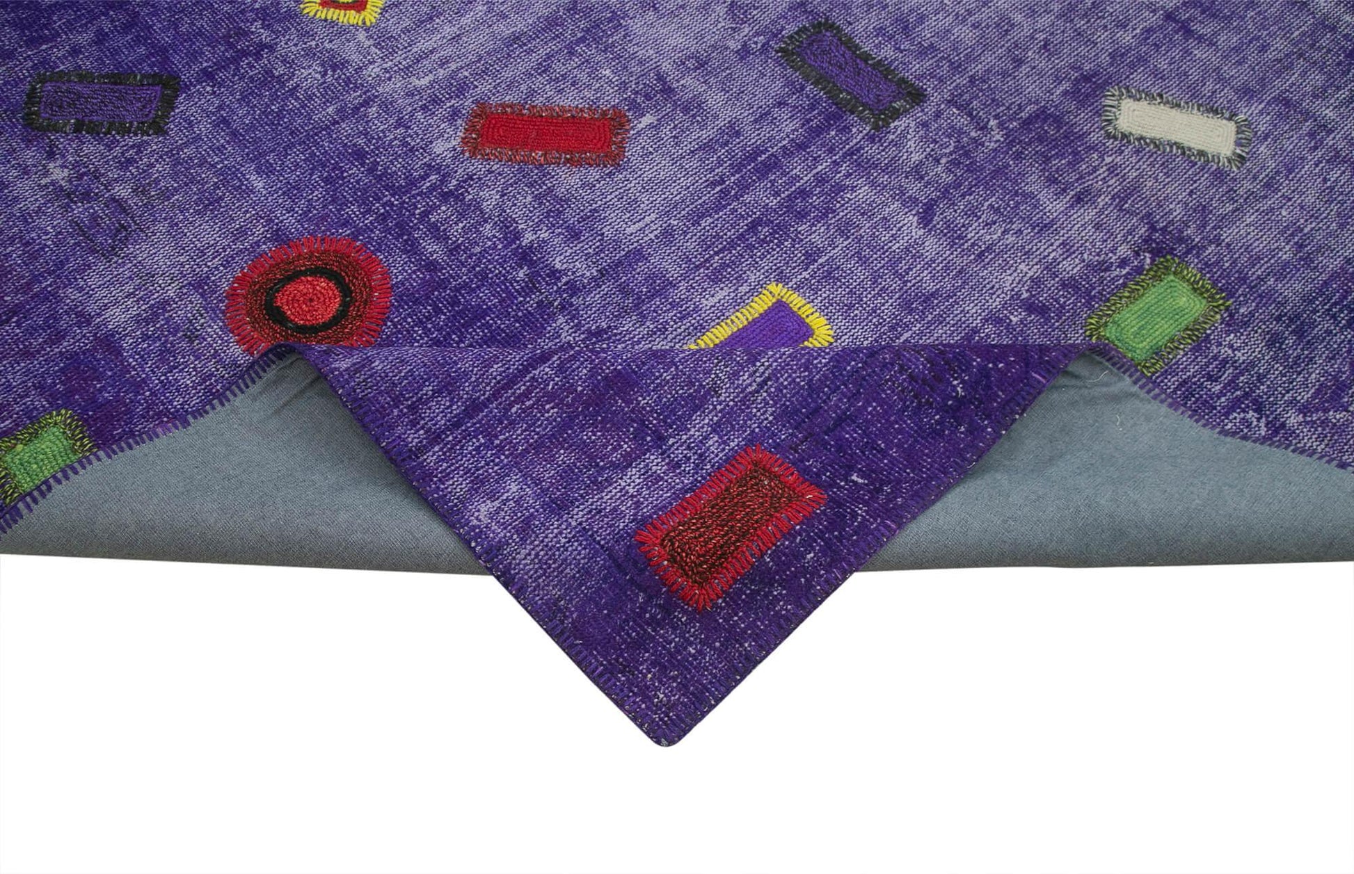 Kırk Yama Mor Patchwork Pamuk Yün El Dokuma Halısı 240x324 Agacan