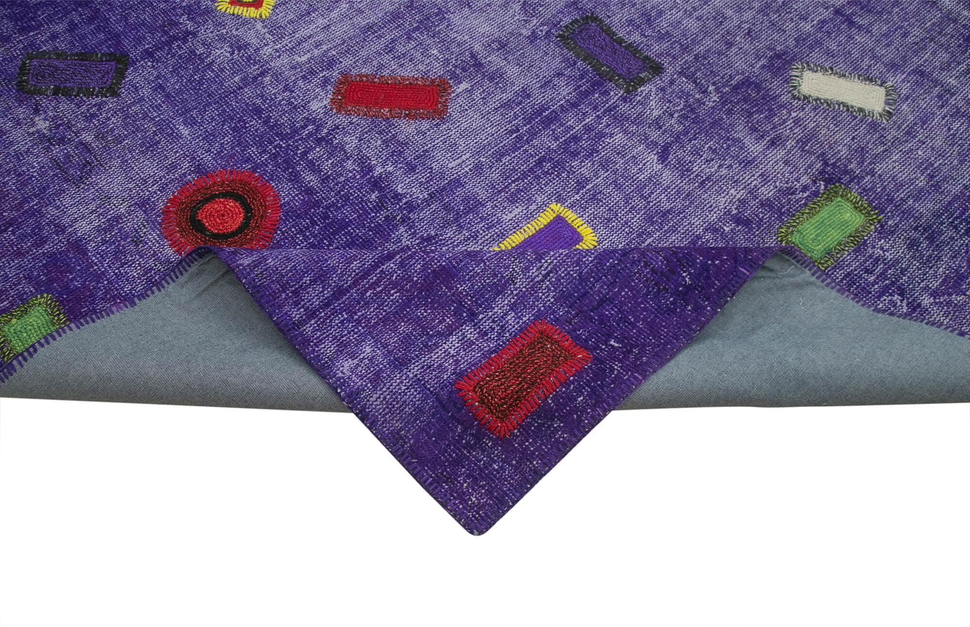 Kırk Yama Mor Patchwork Pamuk Yün El Dokuma Halısı 240x324 Agacan
