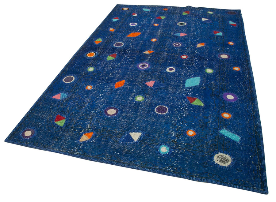 Kırk Yama Mavi Patchwork Pamuk Yün El Dokuma Halısı 171x271 Agacan
