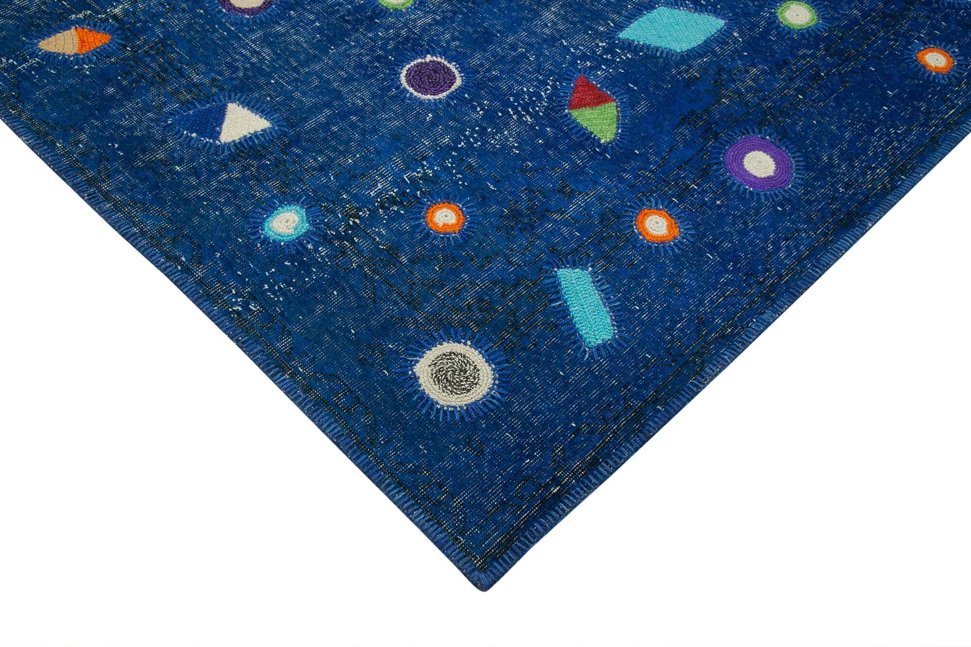 Kırk Yama Mavi Patchwork Pamuk Yün El Dokuma Halısı 171x271 Agacan