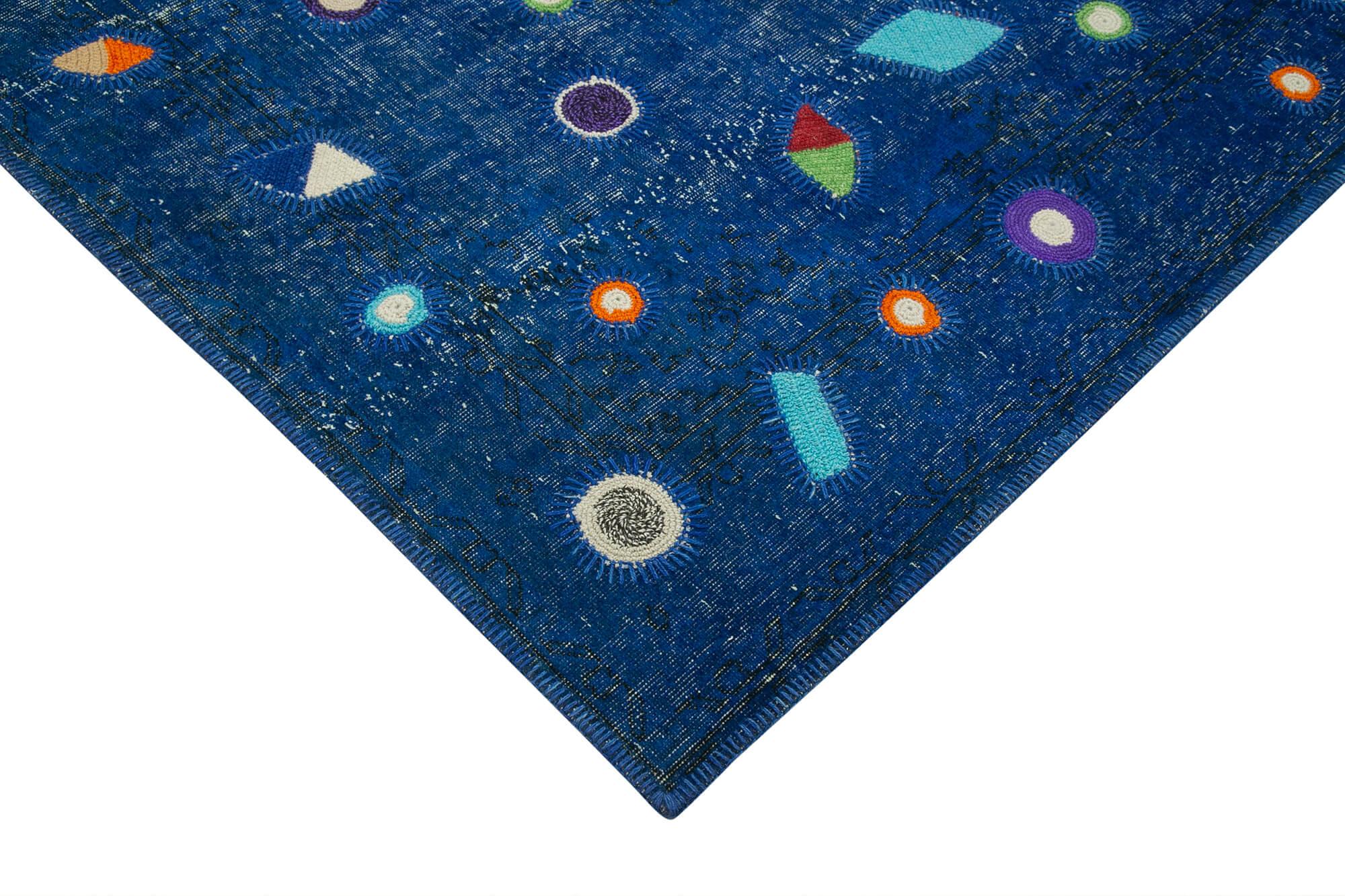 Kırk Yama Mavi Patchwork Pamuk Yün El Dokuma Halısı 171x271 Agacan