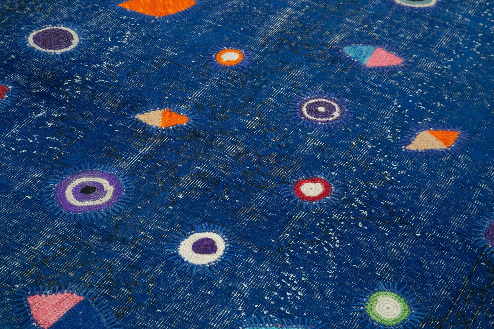 Kırk Yama Mavi Patchwork Pamuk Yün El Dokuma Halısı 171x271 Agacan