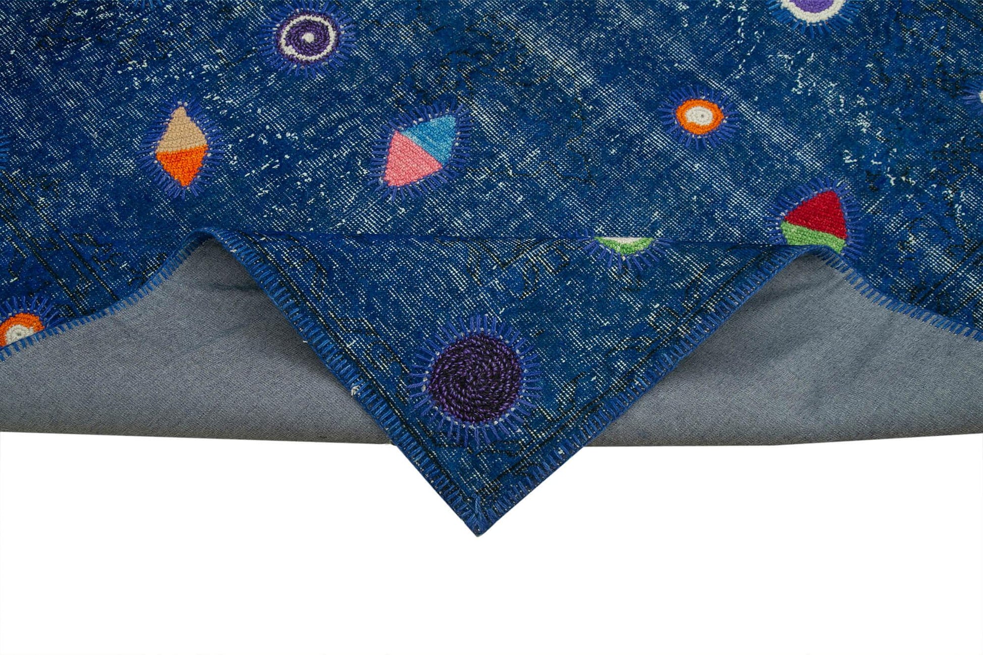 Kırk Yama Mavi Patchwork Pamuk Yün El Dokuma Halısı 171x271 Agacan