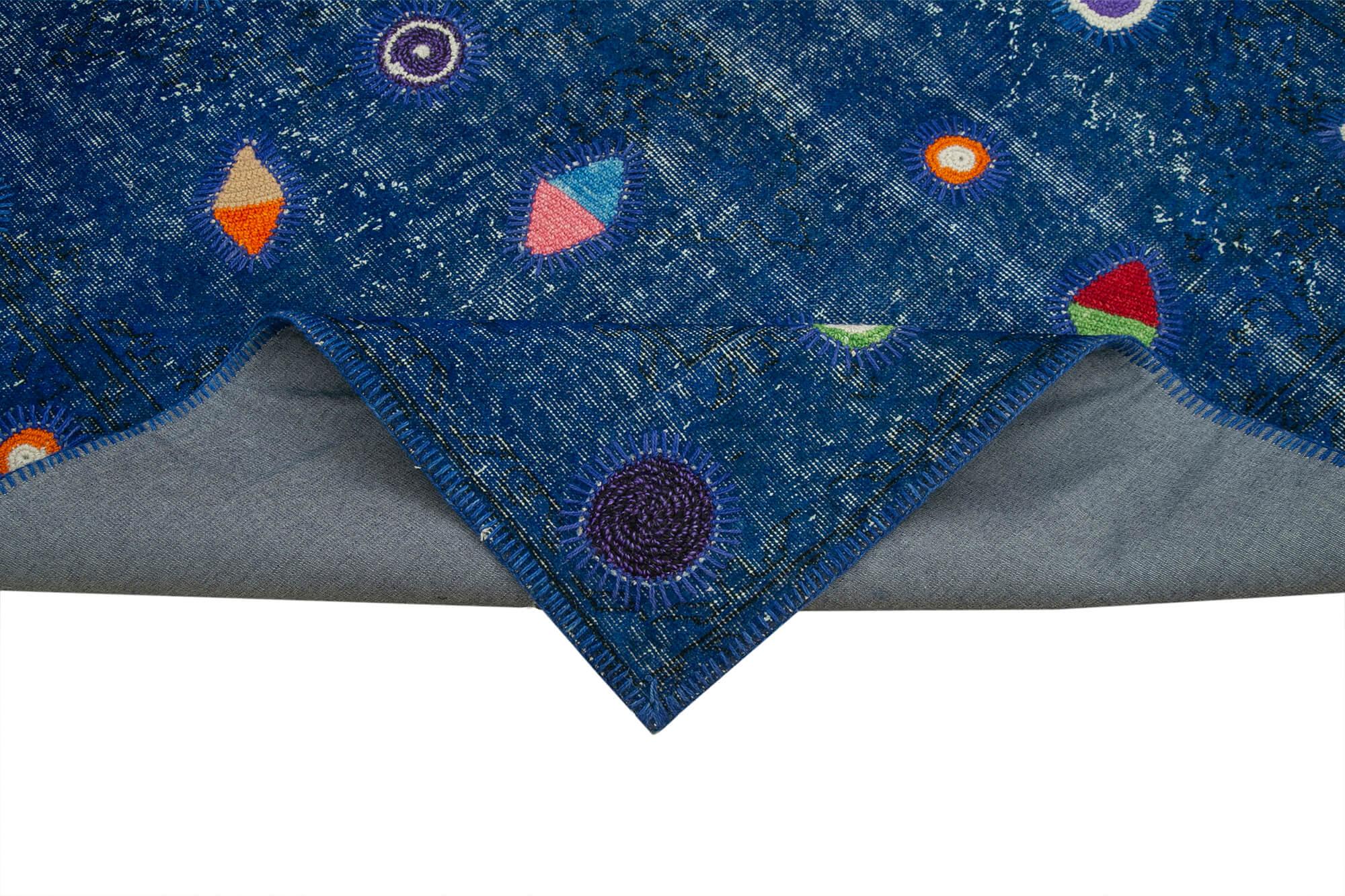 Kırk Yama Mavi Patchwork Pamuk Yün El Dokuma Halısı 171x271 Agacan
