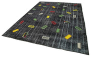 Kırk Yama Siyah Patchwork Pamuk Yün El Dokuma Halısı 220x301 Agacan