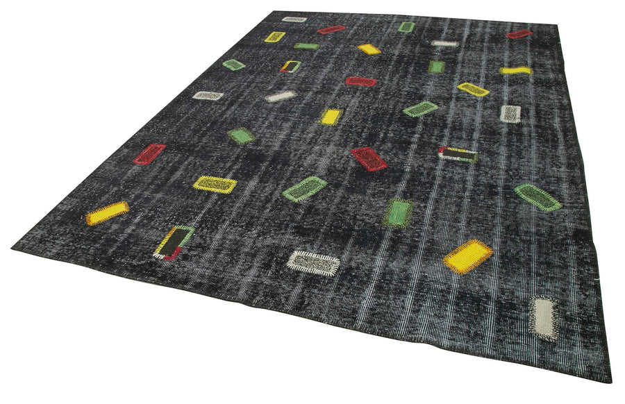 Kırk Yama Siyah Patchwork Pamuk Yün El Dokuma Halısı 220x301 Agacan
