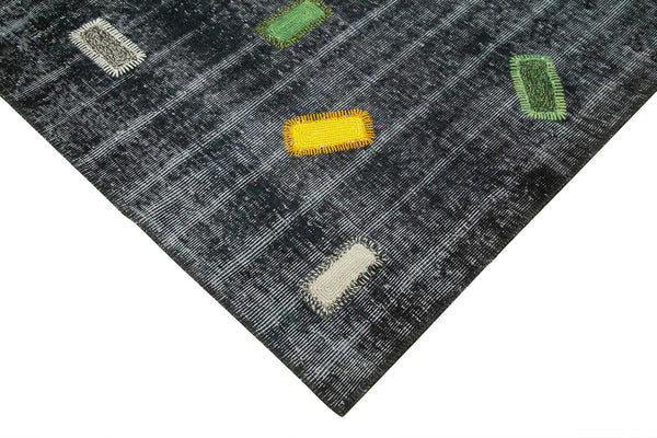 Kırk Yama Siyah Patchwork Pamuk Yün El Dokuma Halısı 220x301 Agacan