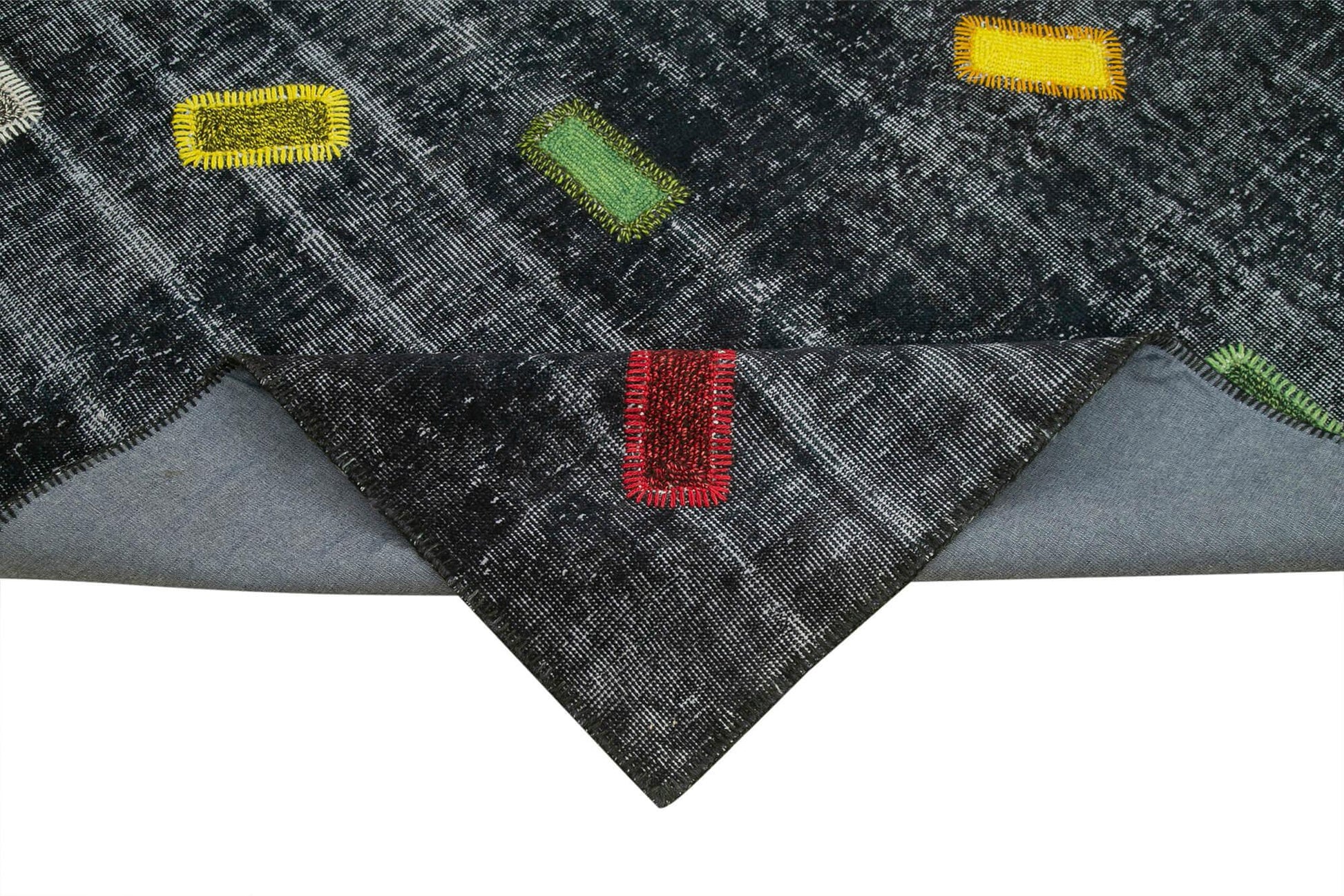 Kırk Yama Siyah Patchwork Pamuk Yün El Dokuma Halısı 220x301 Agacan